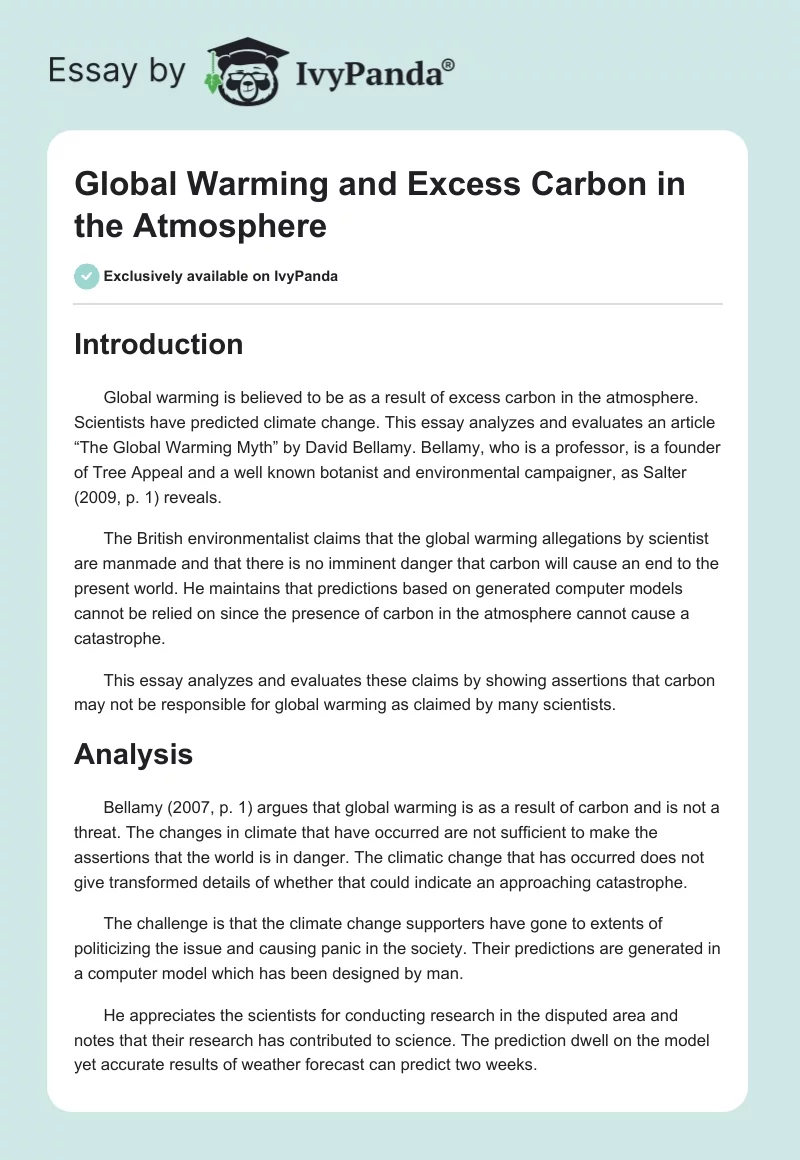Global Warming and Excess Carbon in the Atmosphere. Page 1