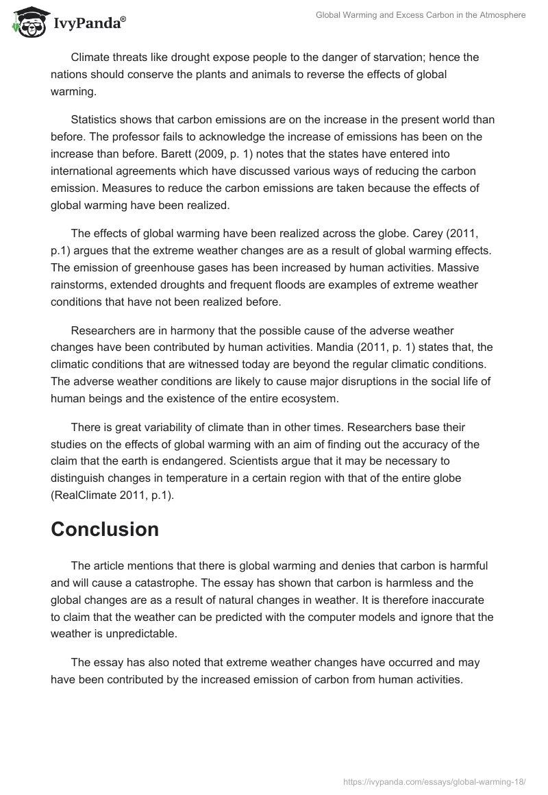 Global Warming and Excess Carbon in the Atmosphere. Page 4