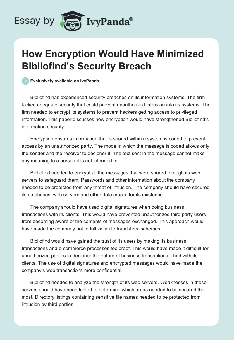 How Encryption Would Have Minimized Bibliofind’s Security Breach. Page 1