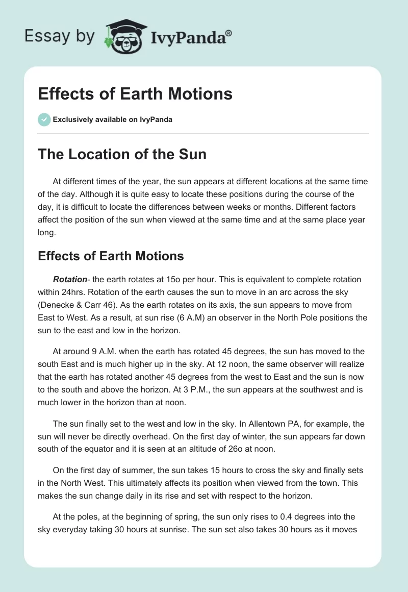 Effects of Earth Motions. Page 1