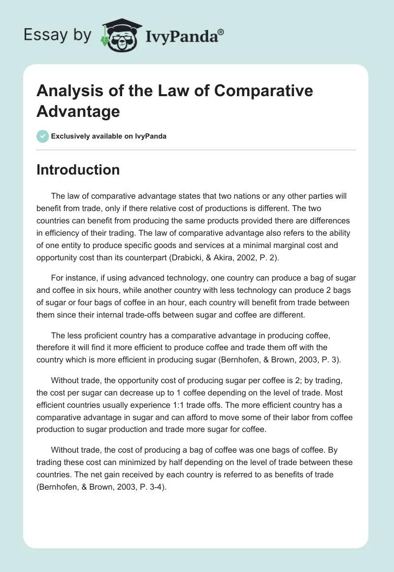 Analysis of the Law of Comparative Advantage. Page 1