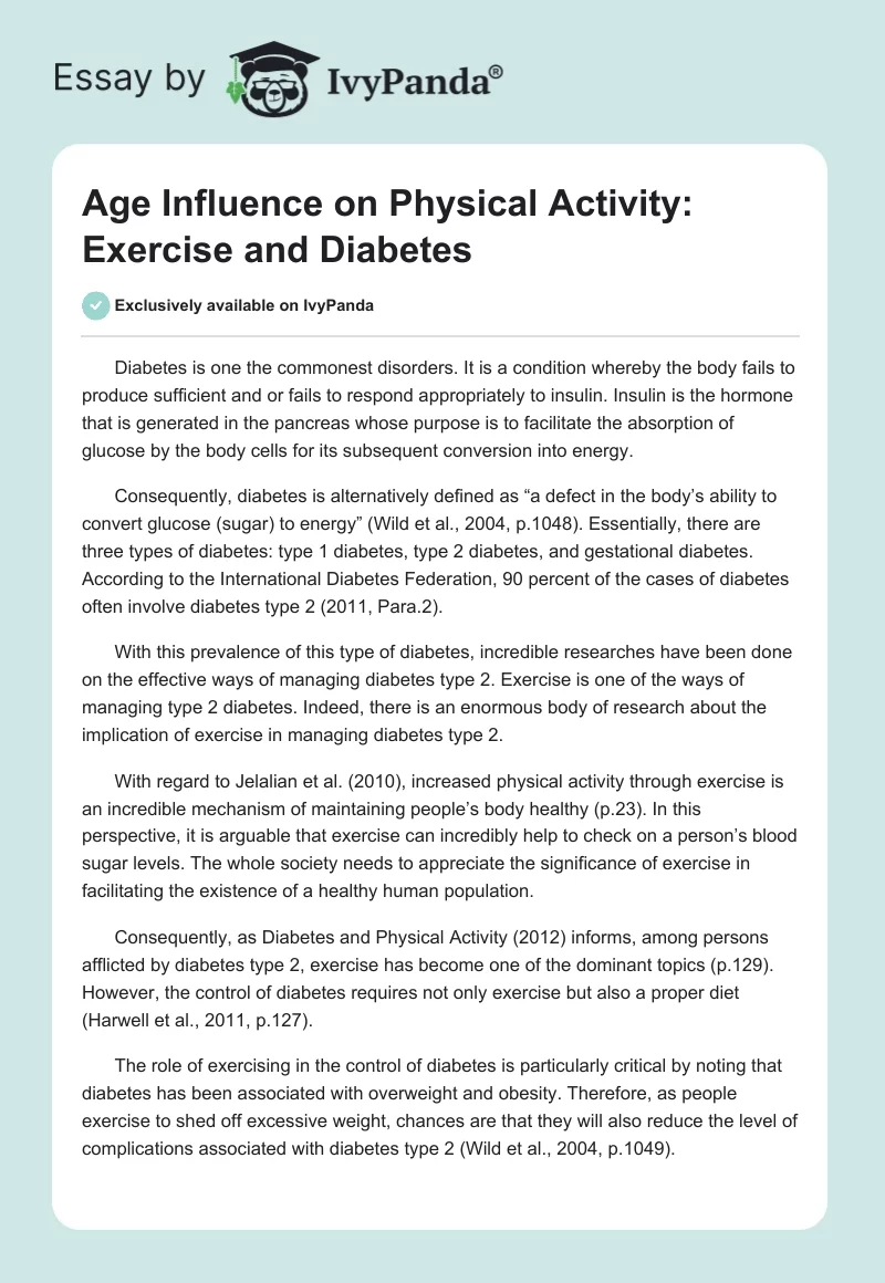 Age Influence on Physical Activity: Exercise and Diabetes. Page 1