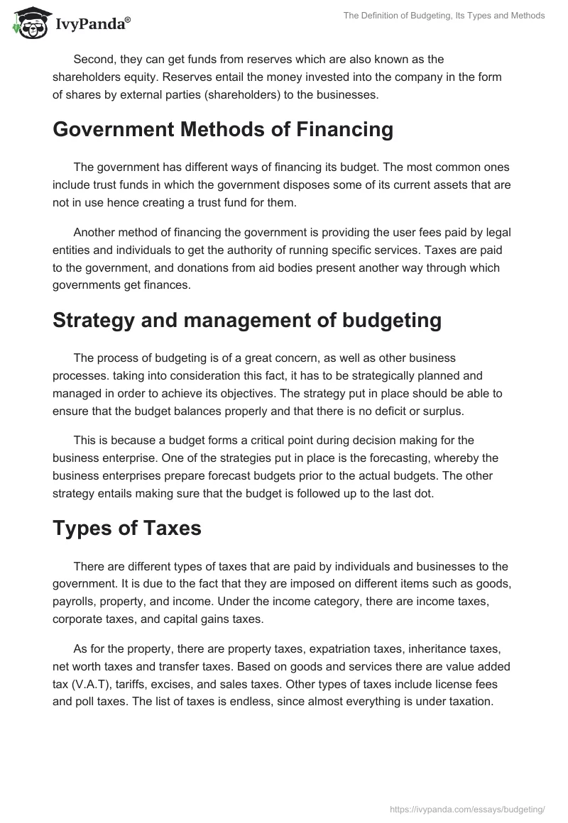 The Definition of Budgeting, Its Types and Methods. Page 2