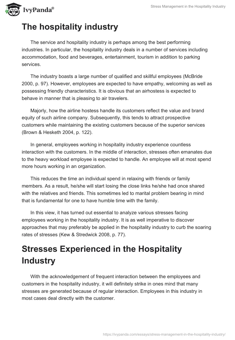 Stress Management in the Hospitality Industry. Page 2