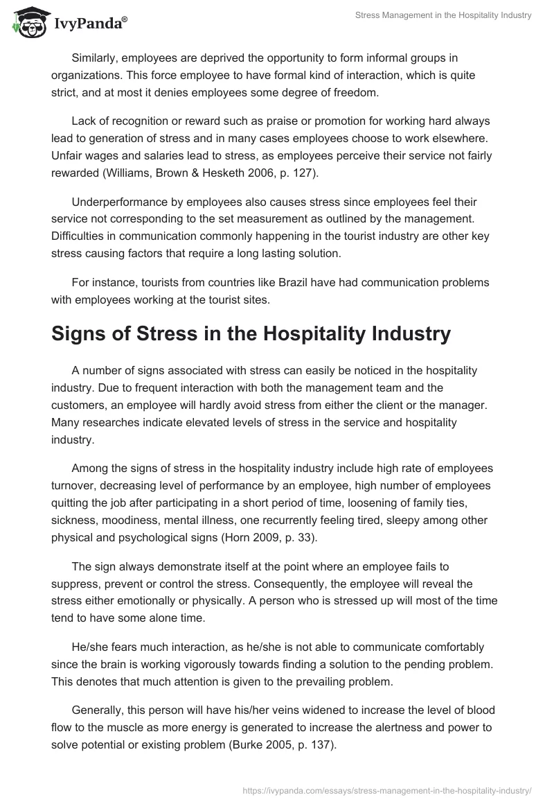Stress Management in the Hospitality Industry. Page 4
