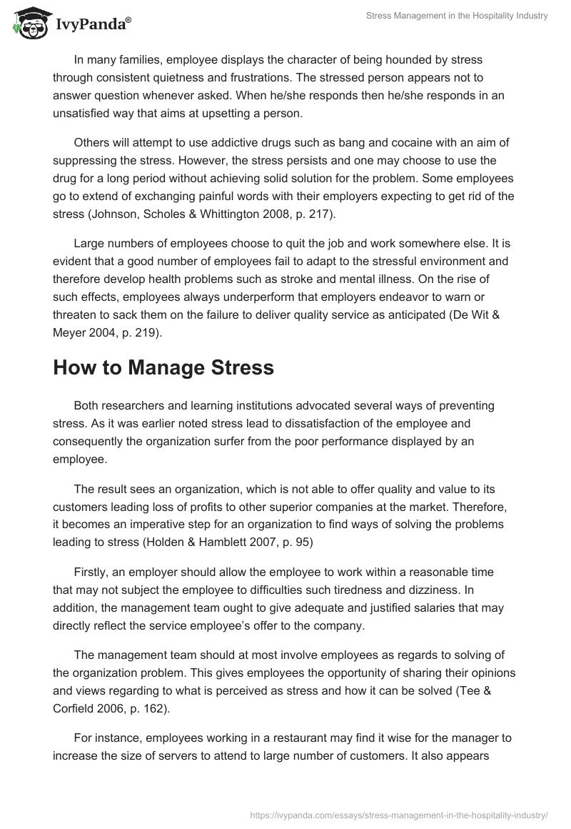 Stress Management in the Hospitality Industry. Page 5