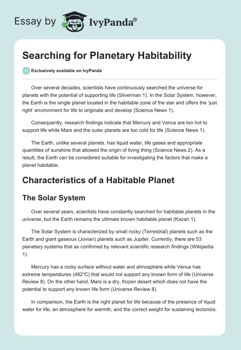 Searching for Planetary Habitability. Page 1