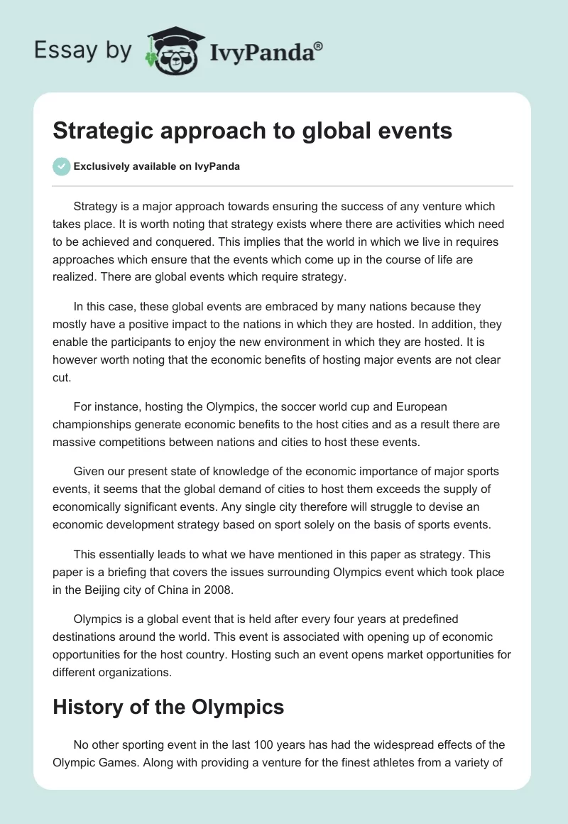 Strategic approach to global events. Page 1