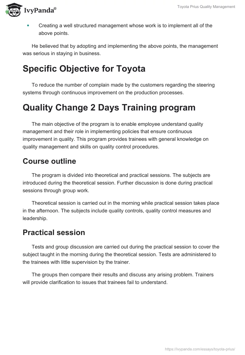 Toyota Prius Quality Management. Page 4