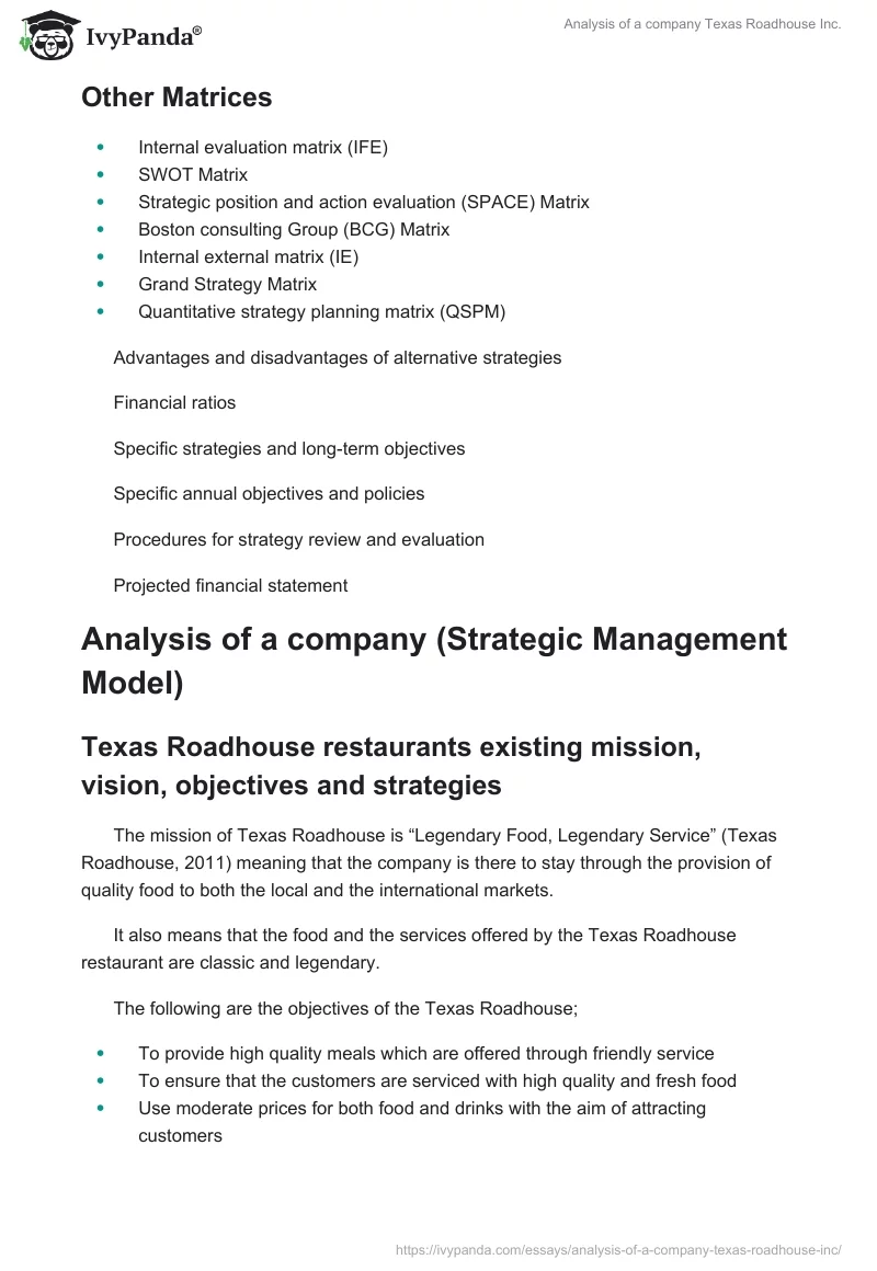 Analysis of a company Texas Roadhouse Inc.. Page 2