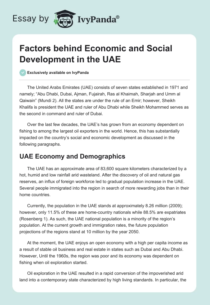 Factors behind Economic and Social Development in the UAE. Page 1