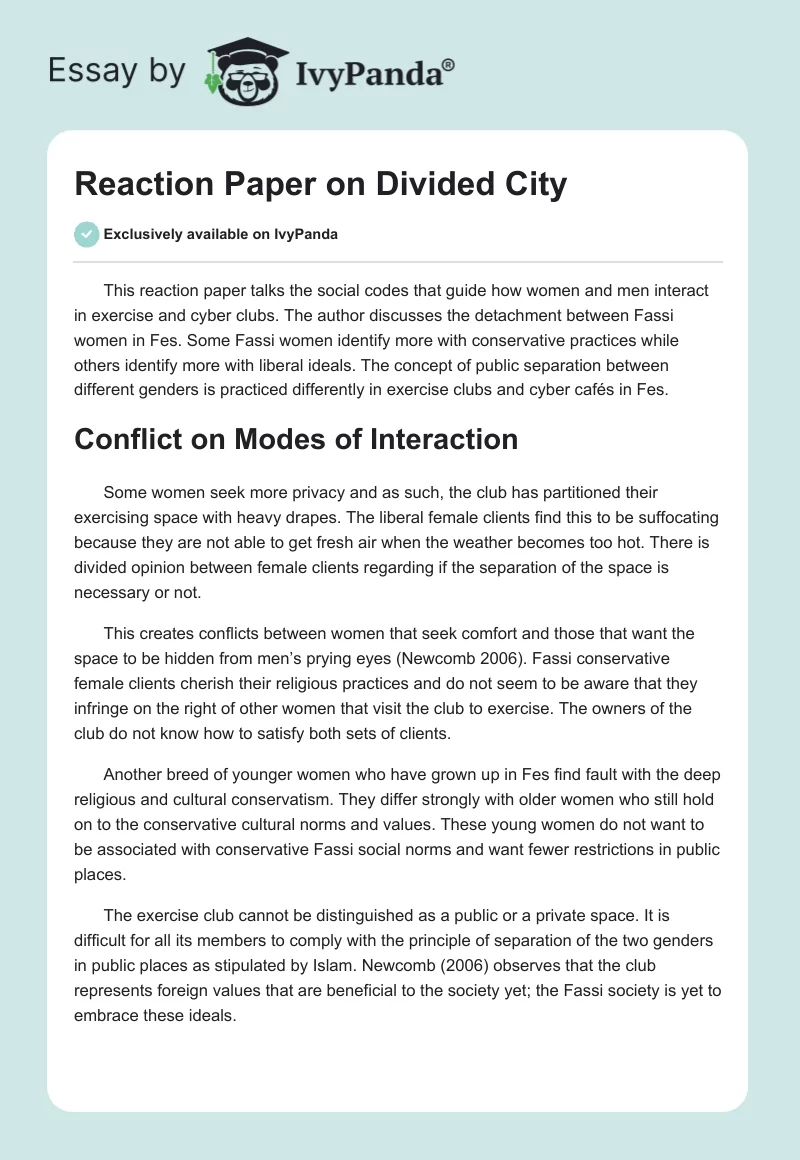 Reaction Paper on Divided City. Page 1