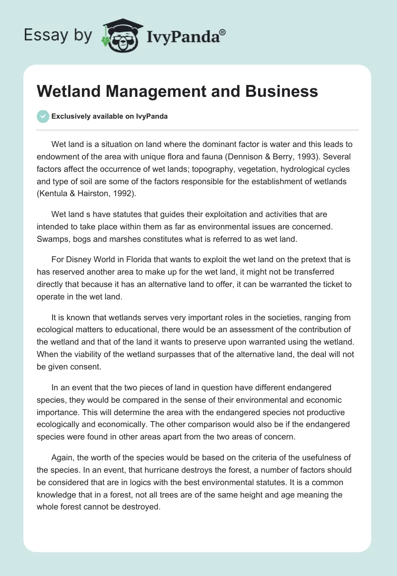 Wetland Management and Business. Page 1