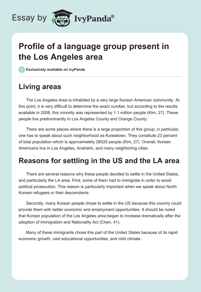 Profile of a Language Group Present in the Los Angeles Area. Page 1
