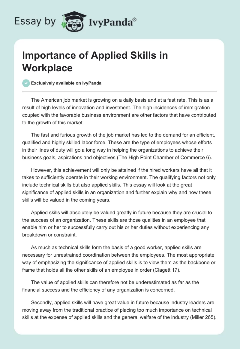 Importance of Applied Skills in Workplace. Page 1