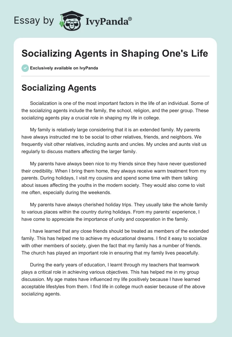 Socializing Agents in Shaping One's Life. Page 1