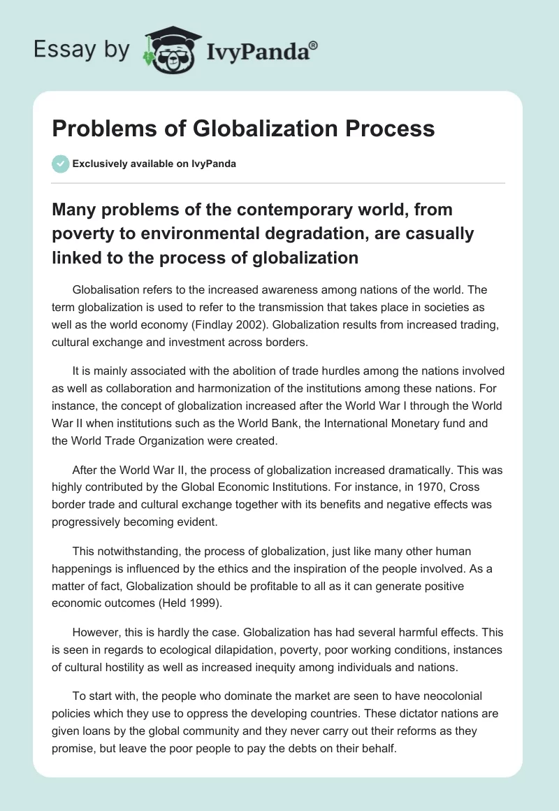 Problems of Globalization Process. Page 1
