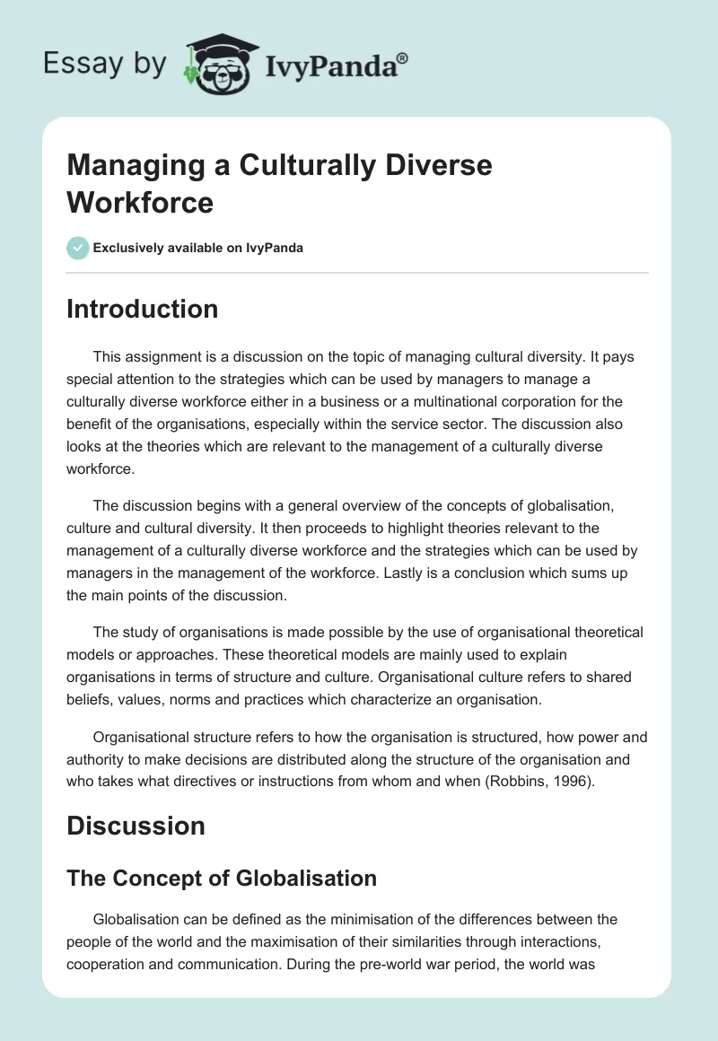 Managing a Culturally Diverse Workforce. Page 1