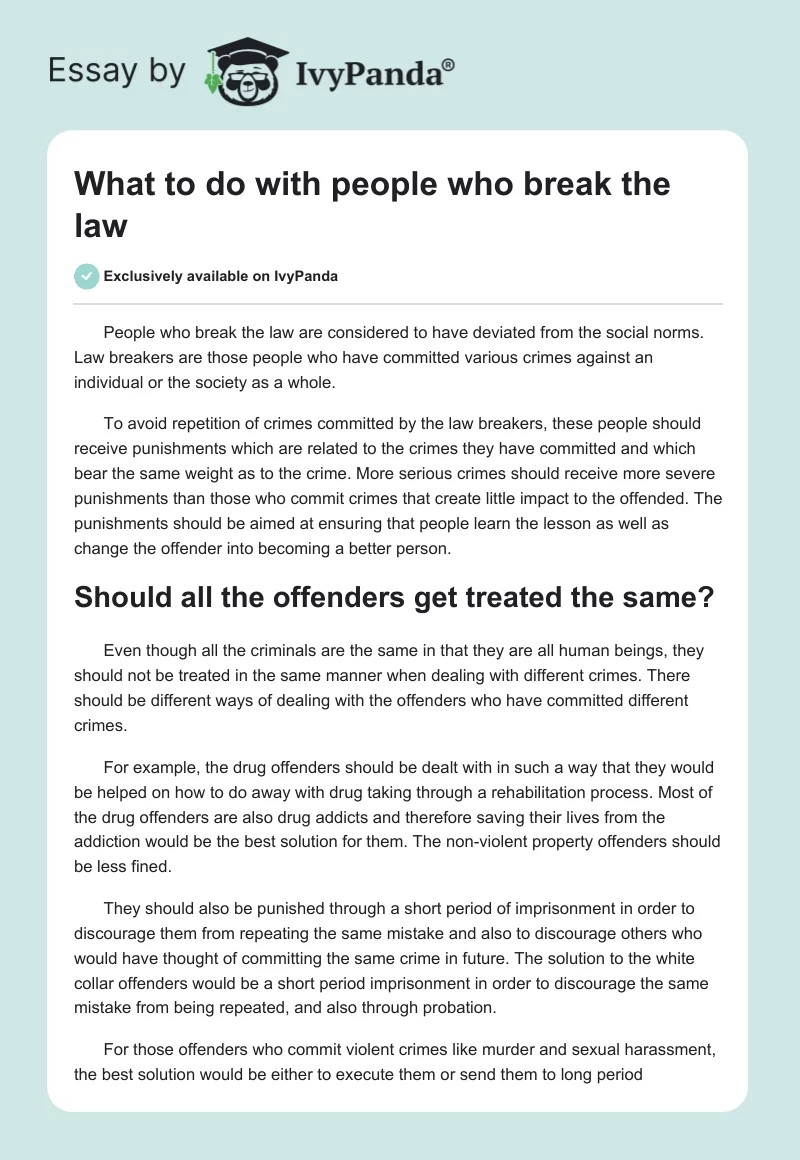 What to do with people who break the law. Page 1