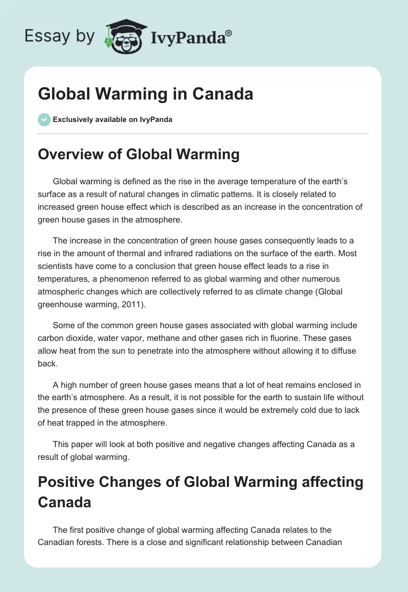 Global Warming in Canada. Page 1