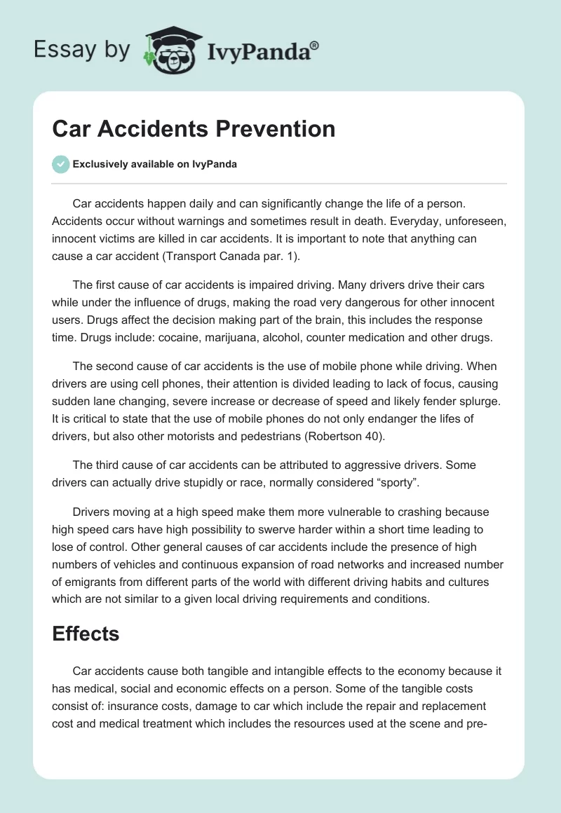 Car Accidents Prevention. Page 1