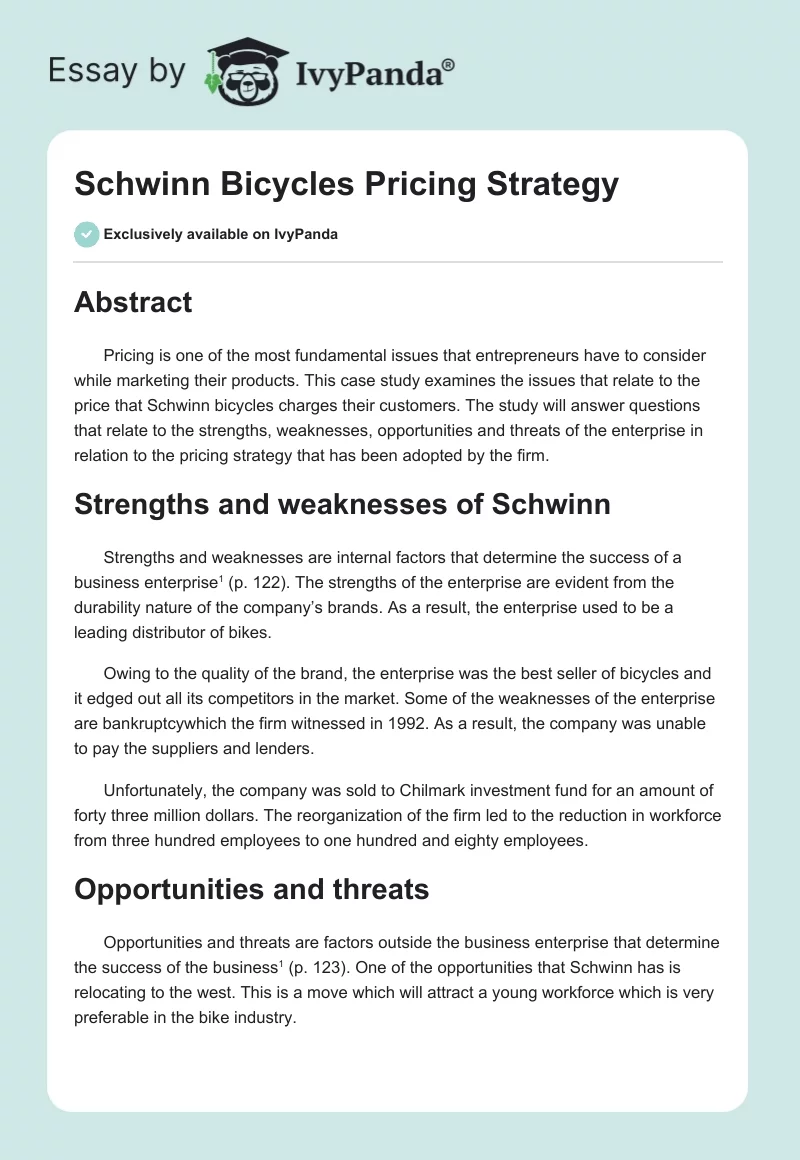 Schwinn Bicycles Pricing Strategy. Page 1