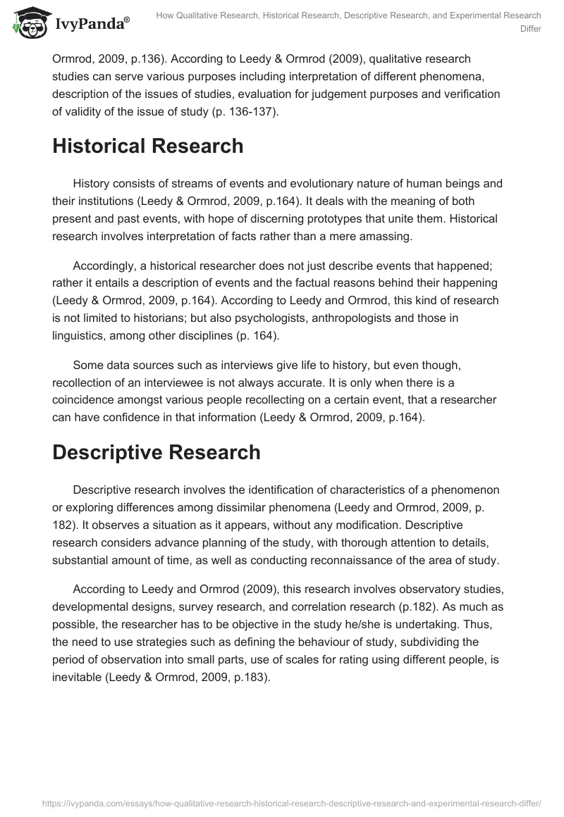 How Qualitative Research, Historical Research, Descriptive Research, and Experimental Research Differ. Page 2