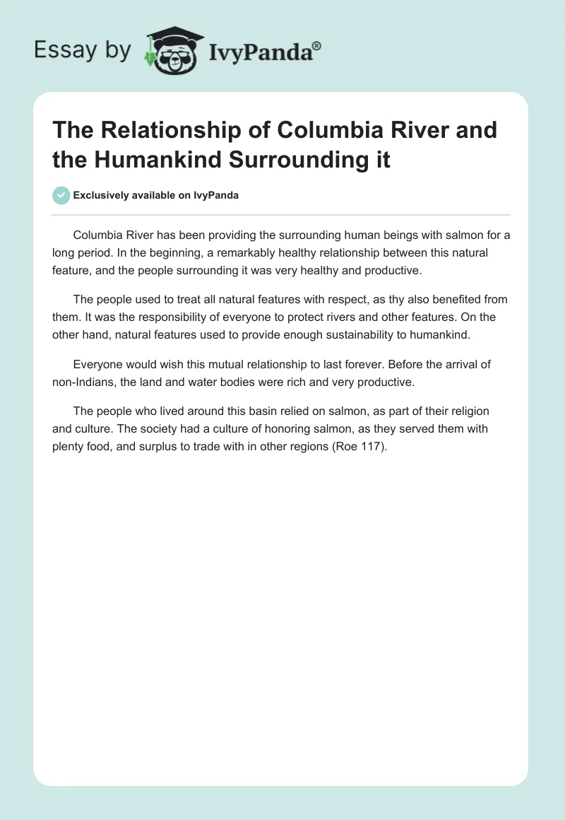 The Relationship of Columbia River and the Humankind Surrounding it. Page 1