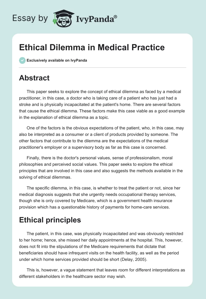 Ethical Dilemma in Medical Practice. Page 1