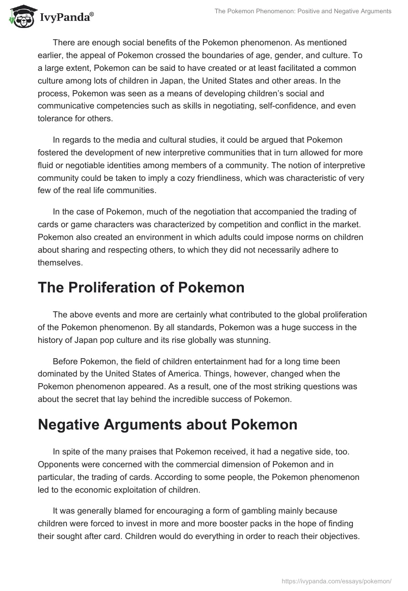 The Pokemon Phenomenon: Positive and Negative Arguments. Page 2