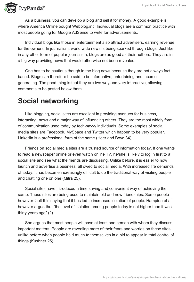 Impacts of Social Media on Lives. Page 2