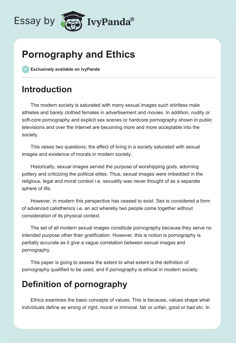 Pornography and Ethics. Page 1