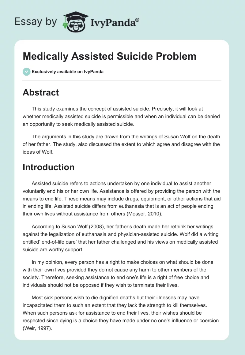 Medically Assisted Suicide Problem. Page 1