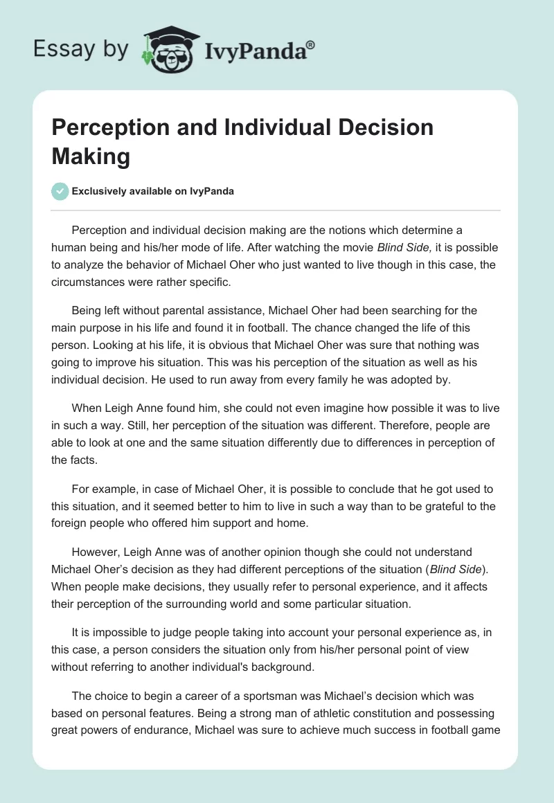 Perception and Individual Decision Making. Page 1