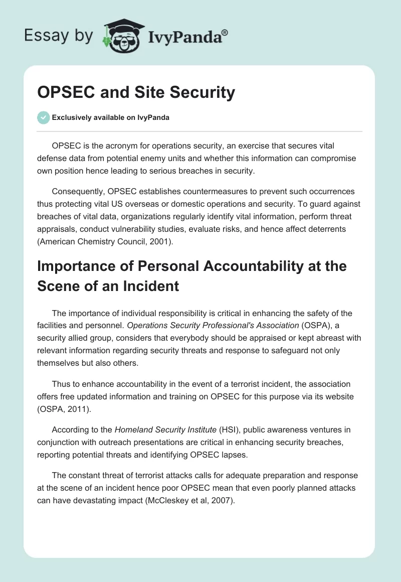 OPSEC and Site Security. Page 1