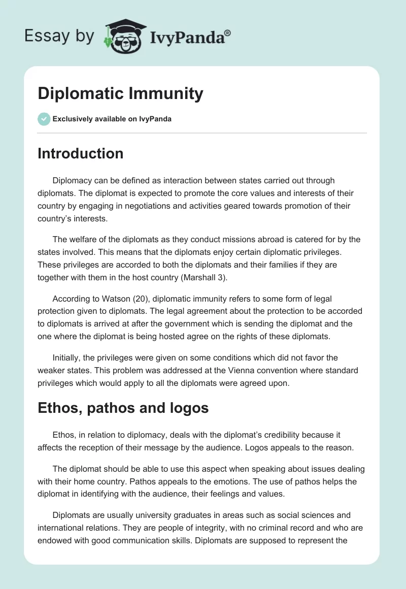 Diplomatic Immunity. Page 1