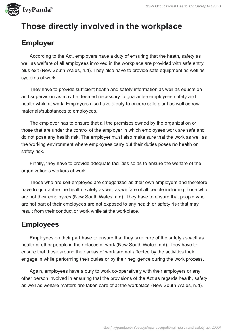 NSW Occupational Health and Safety Act 2000. Page 2