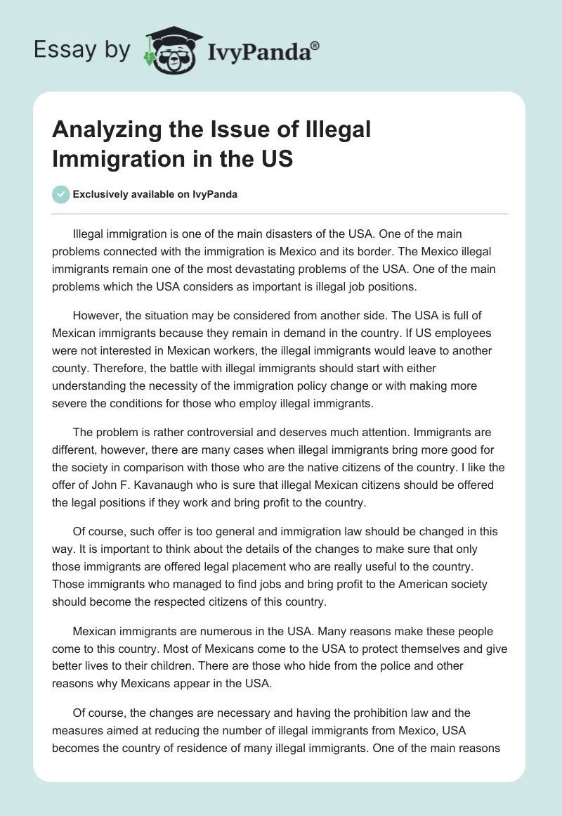 Analyzing the Issue of Illegal Immigration in the US. Page 1