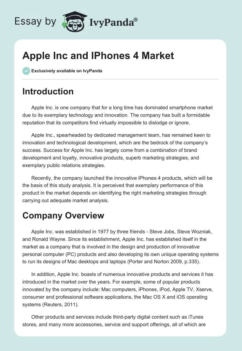 Apple Inc. and IPhones 4 Market. Page 1