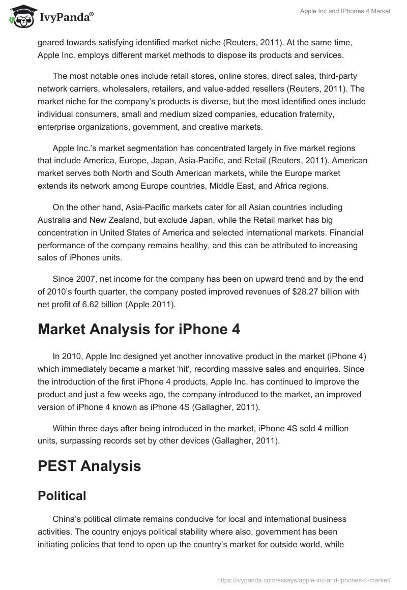 Apple Inc. and IPhones 4 Market. Page 2