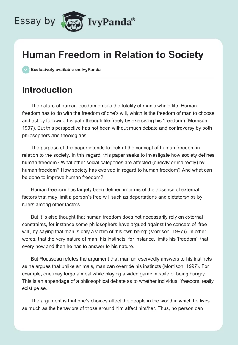 Human Freedom in Relation to Society. Page 1