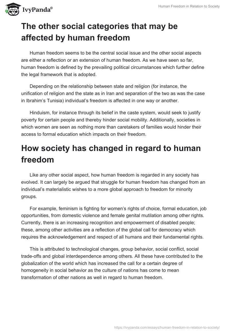 Human Freedom in Relation to Society. Page 3