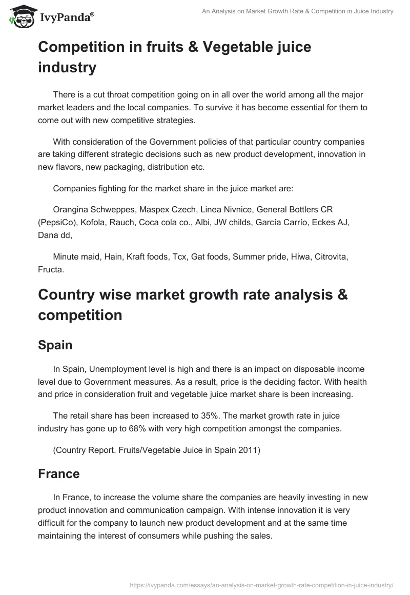 An Analysis on Market Growth Rate & Competition in Juice Industry. Page 2