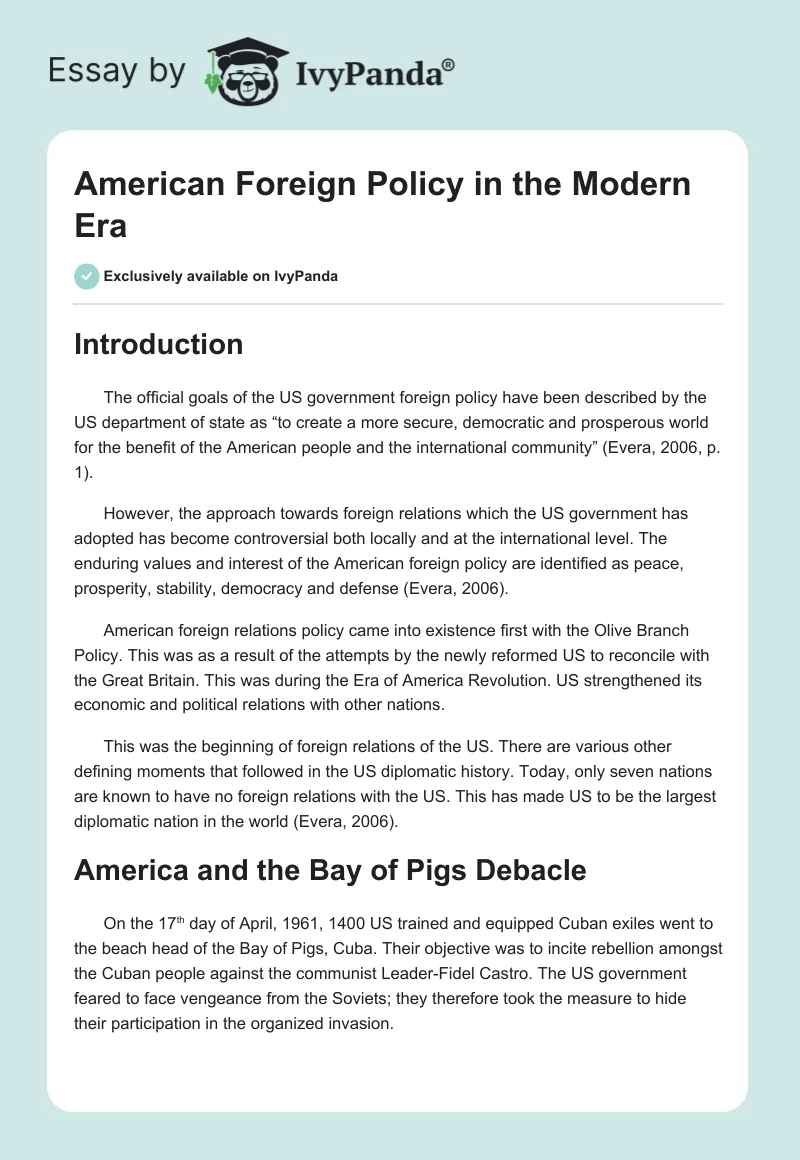 American Foreign Policy in the Modern Era. Page 1