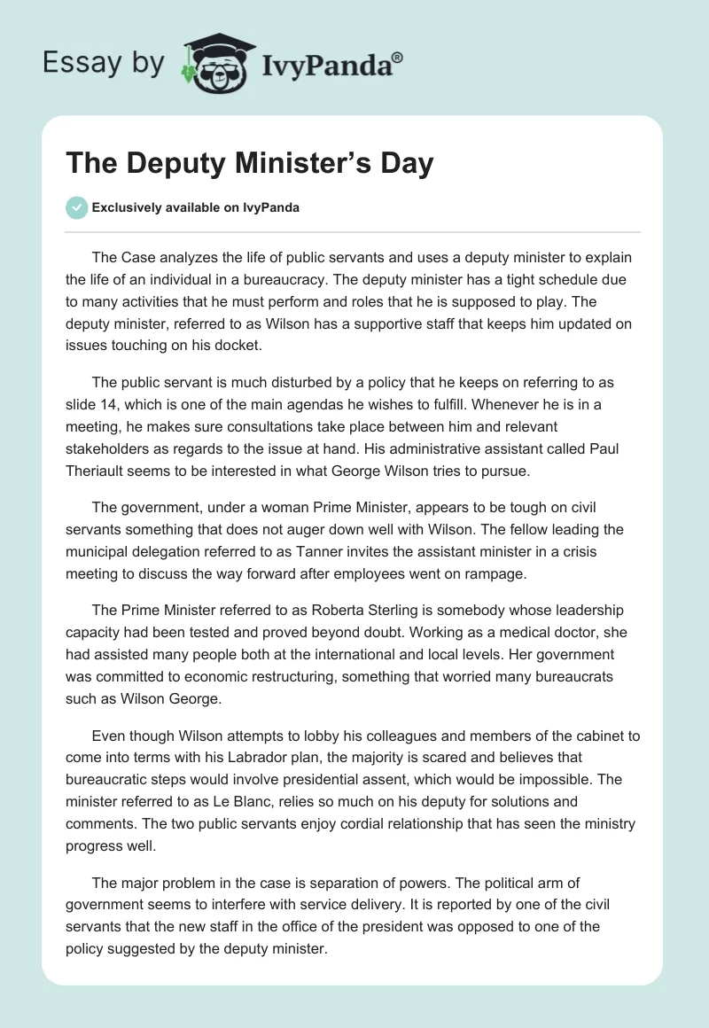 The Deputy Minister’s Day. Page 1