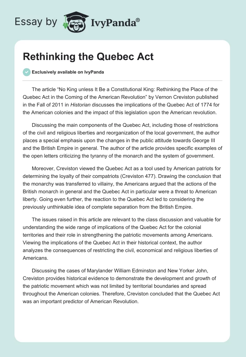 Rethinking the Quebec Act. Page 1