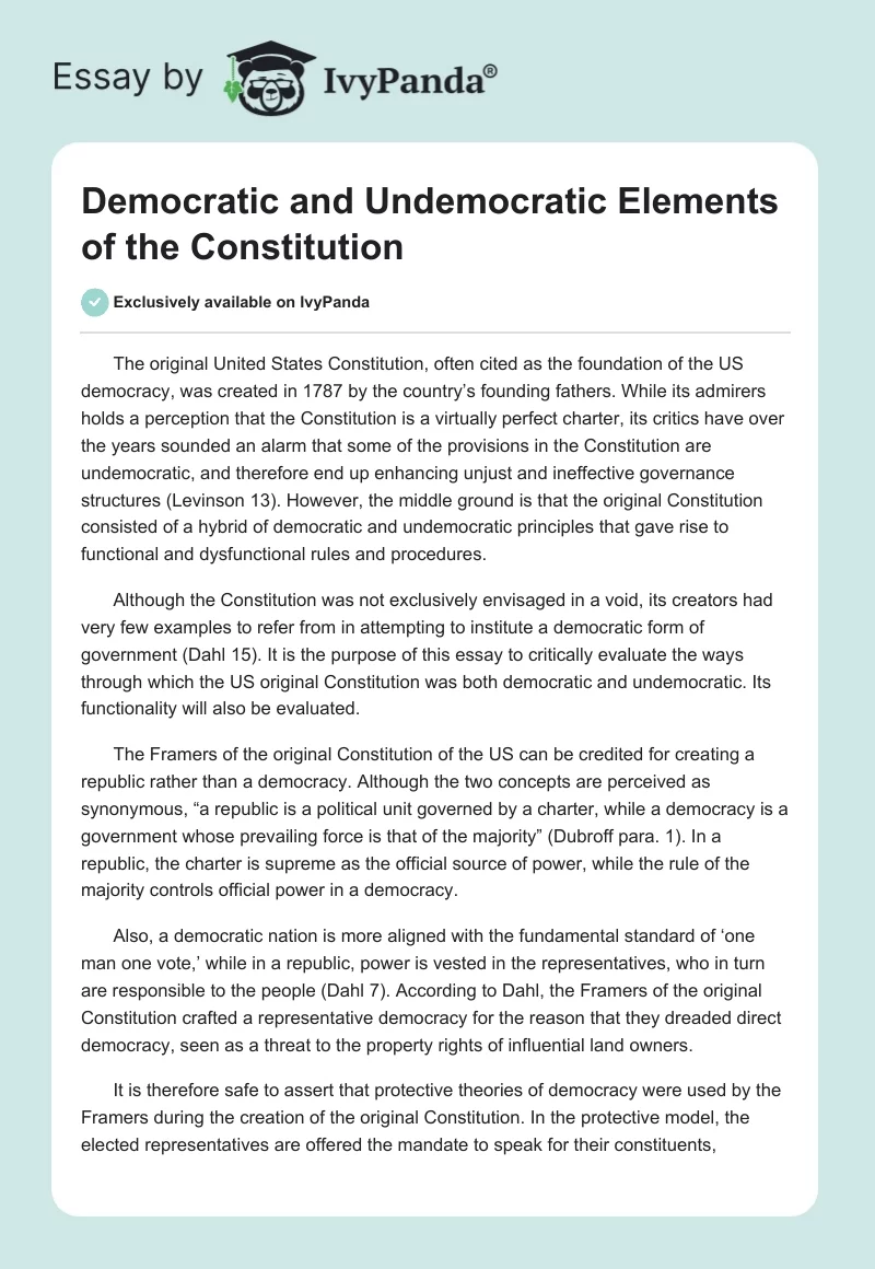 Democratic and Undemocratic Elements of the Constitution. Page 1