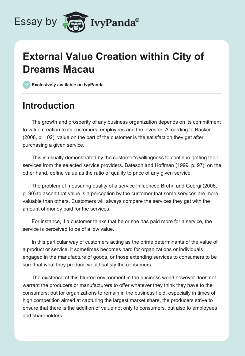 External Value Creation within City of Dreams Macau. Page 1