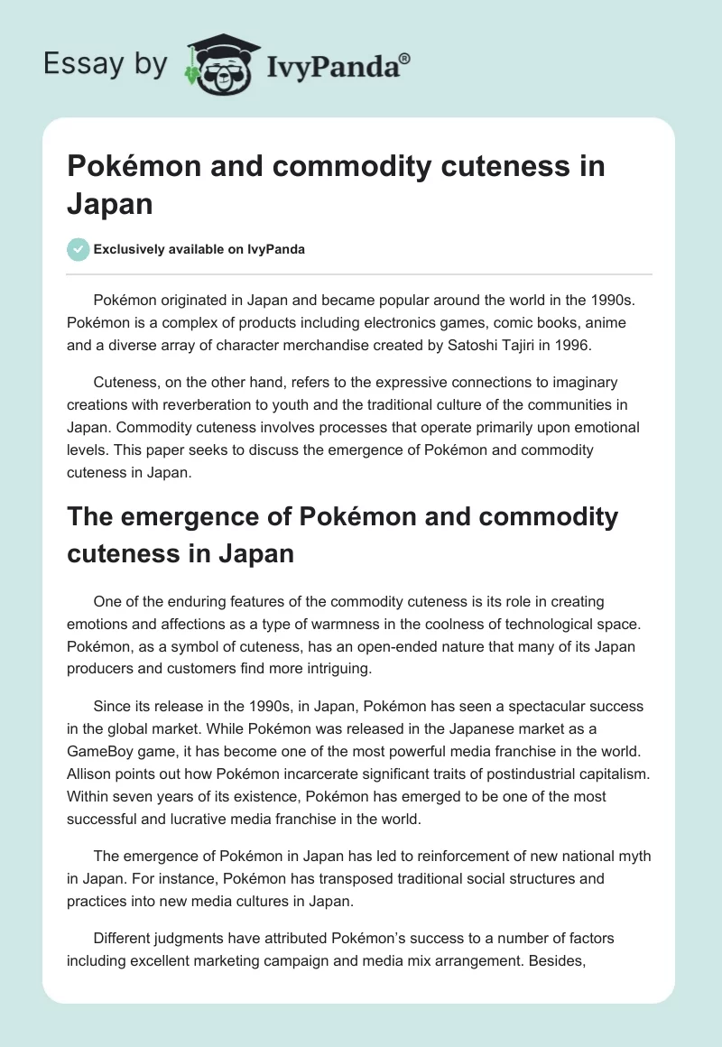 Pokémon and commodity cuteness in Japan. Page 1