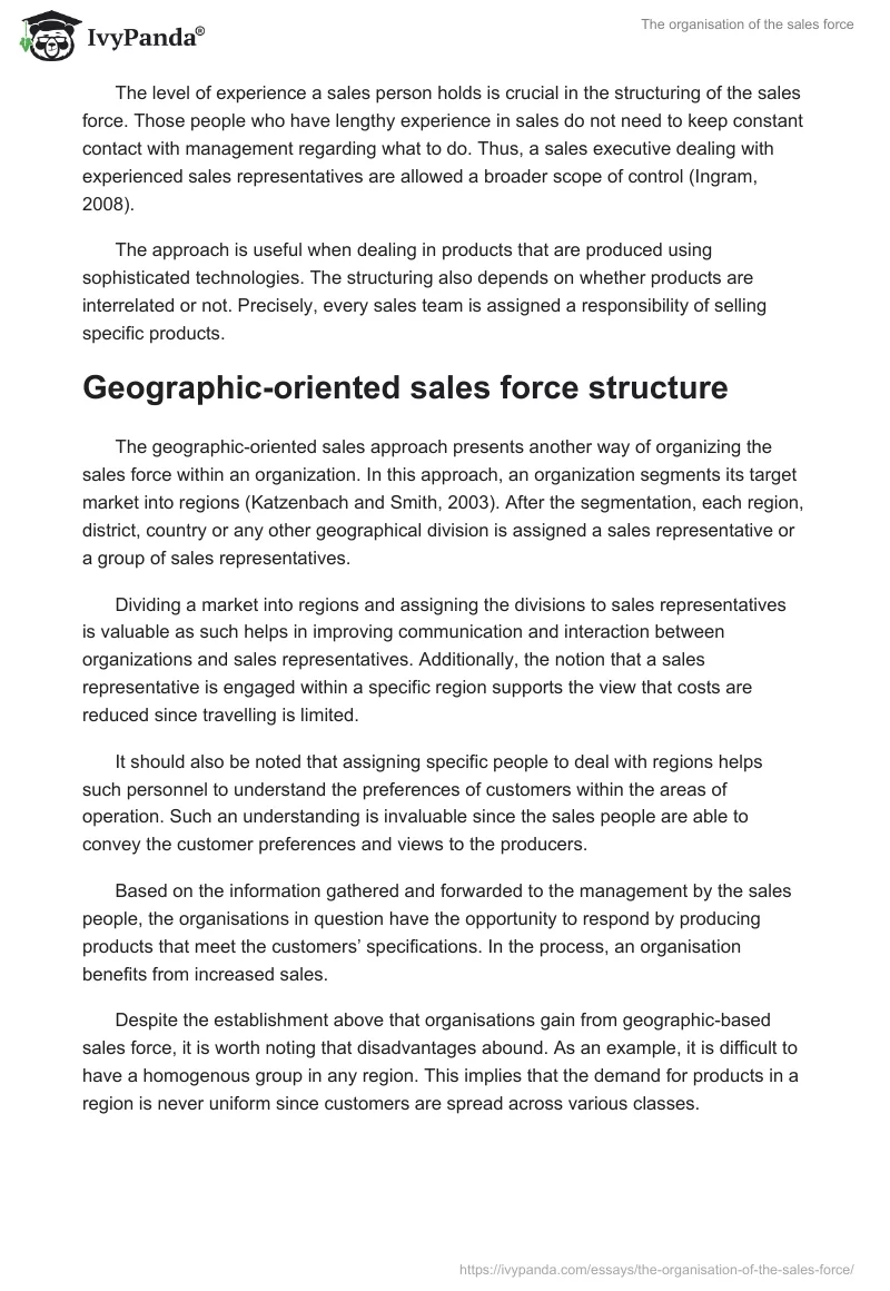 The organisation of the sales force. Page 4